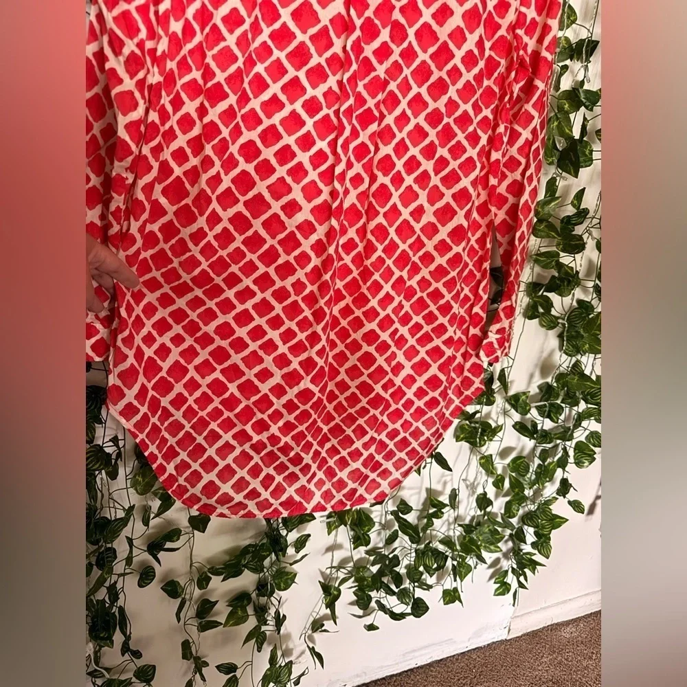 Coach Red and White Patterned Blouse
